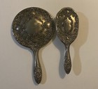 Vintage Silver Plate Heavy Ornate Floral Vanity Hand Mirror  Brush Antique 9   x5   