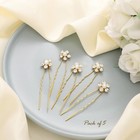 Flower Bride Hair Pins 5pcs Gold Pearl Wedding Hair Pieces Rhinestone Accessory