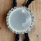 White Crystal Artificial Moonstone Silver Rodeo Cowboy Bolotie Western Bolo Tie