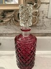 Fabulous Vintage Cranberry Diamond Cut Decanter W  Stopper