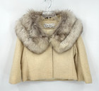 Vintage 50s Lilli Ann 2 Piece Skirt Suit Jacket Boucle Faux Fur Collar Xs S