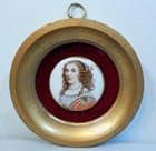 Antique Pair Of Victorian Framed Hand Painted Porcelain Ladies W 24k Gold Trim