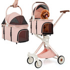 Foldable 4 Wheels Pet Stroller Detachable Carrier Car Seat 3-in-1 Cat Dog Cage