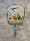 Vintage Asian Silk Paddle Fans Hand Painted Lot Of 3 Bamboo Handle Birds-flowers