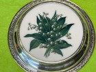 Sterling Silver Floral Lily Of The Valley 3-d Glass  Dish Wine Coaster Vintage