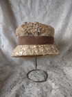Vintage Beautiful Beige Ladies Hat With Lots Of Millinery   A Velvet Ribbon Bow