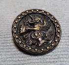 Vintage Antique Metal Picture Button Crest Dragon Crown Sword Helmet