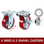 4 Pack Swivel Caster Polyurethane 6  X 2  On Steel Wheel Brake  2  Rigid  2 