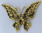 T2-333 Brooch Gold Tone Pin 2 5  Rhinestone Animal Butterfly Brown