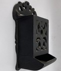 Vintage Cast Iron Black Ornate Match Matchbook Matches Wall Mount Holder