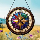 Compass Rose Stained Glass Suncatcher Nautical Window Hanging Travel Home Decor