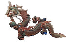 Rare Old Antique  Hand Carved Asian Wooden Dragon Figurine Hand Painted Wall
