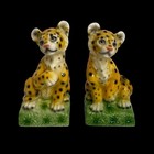 1975 Cheetah Leopard Cubs Bookends Made In Japan Aldon 7  Porcelain Cat Statues