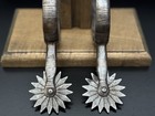 Nice Vintage Pair Of Silver Inlaid Spurs Marked    m M    W  Double Buttons
