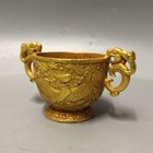 Chinese Bronze Decor Collectible Ornament Vintage Qing Qianlong Gilt Wine Cup