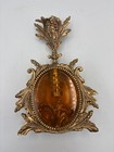 Vintage Ormolu Perfume Bottle Amber Glass Filagree Cherub Dove Hollywood Regency