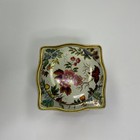 Vintage Daner Red Blue Gold Floral Covered Tin Jar Container England