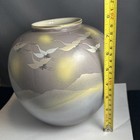Vintage Japanese Vase Jar Pot Kutani Ware Porcelain Flying Cranes Mountain Scene