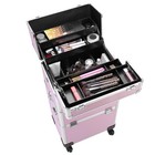 3 In 1 Aluminum Makeup Train Case Salon Rolling Organizer Trolley Box Lockable