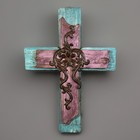 Ornate Wood Cross Decorative Blue Purple Rustic Wall Decor Christian Religious