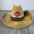 Vintage Schmidt Beer Cowboy Hat Brown Feather Youngan Ya Size Large Very Rare 