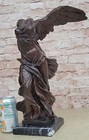 Signed Winged Of Victory Samothrace Bronze Sculpture On Marble Base Figure Decor