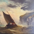 Antique 19th Century European Oil Canvas Seascape Painting Coast Sea Ship Framed