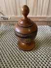 Hand Carved Wooden Urn Trinket Box Stash Jar 8  Tall Floral Lidded Pedestal