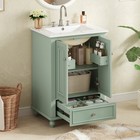 24 Inch Green Bathroom Vanity With Ceramic Sink Solid Wood Mdf Cabinet