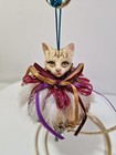 Brown Tabby Cat Kitten Finial Jester Dangle Drop Christmas Ornament 8 h         C8t