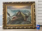      Antique Old Nautical Seascape Captain Shipwreck Oil Painting  Signed 1922