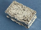 Stunning Vintage Solid Silver Ornate Embossed Cherub Snuff   Pill Box Birm 1978