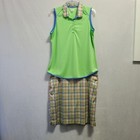Greg Norman Women s Golf Set Size Xl Green Pink Blue Yellow Polo Tank Top Skirt