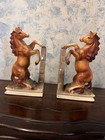 Vintage Rearing Stallion Horse Figurine Statue Ceramic Porcelain Figure Bookends