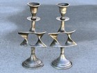 Vintage Pair Candle Holder Hanukkah Judaica Star Of David Silver Plated 7   