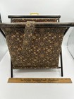 Vtg Mcm Knitting Sewing Craft Yarn Caddy Basket Bag Folding Wood Frame Handle