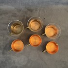 Schott Mainz Glass Inserts   6 Vintage Copper Cup Holders Set Mid Century Mcm