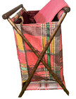 Wooden Folding Sewing Basket Fabric wood Yarn Caddy Holder Knitting Vintage