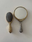 Vintage Ornate Floral Embossed Silver Plated Hand Mirror   Hair Brush Vanity Set