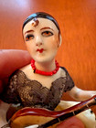 Vintage German Art Deco Half Doll Related Pierrot Powder Puff Top