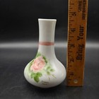 Hand Painted Rose Porcelain Bud Vase - 4 5  Small Vtg Pink White Flower Signed