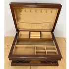 Vintage Wooden Jewelry Box Chest Inlaid Parquetry Lid Shell Carved Drawer Brown