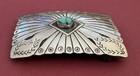 Vtg Old Western Unbranded Custom Native Sterling Silver   Turquoise Belt Buckle