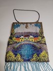 Antique Vintage Micro Beaded Scenic Purse Houses  By Stream Metal Frame
