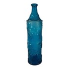 Vintage Blue Embossed Glass Bottle Grape Fruit Design Tall Decorative Vase 