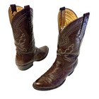 Vtg Gavel Brown Ostrich Quill Skin Cowboy Western Wing Tip Leather Boots 8 5 1 2