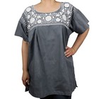 Oro Import Peasant Puebla Hand Embroidered Mexican Blouse Top Small Gray