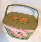 Vintage Basketville Putney Vermont Painted Shabby Roses Basket Purse Granny Chic
