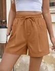 Womens Linen Shorts High Waisted Drawstring Casual Summer Wide Leg Shorts Pocket