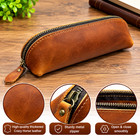 Vintage Coffee Brown Pencils Case Pen Pouch Zipper Stationery Storage Bag Holder